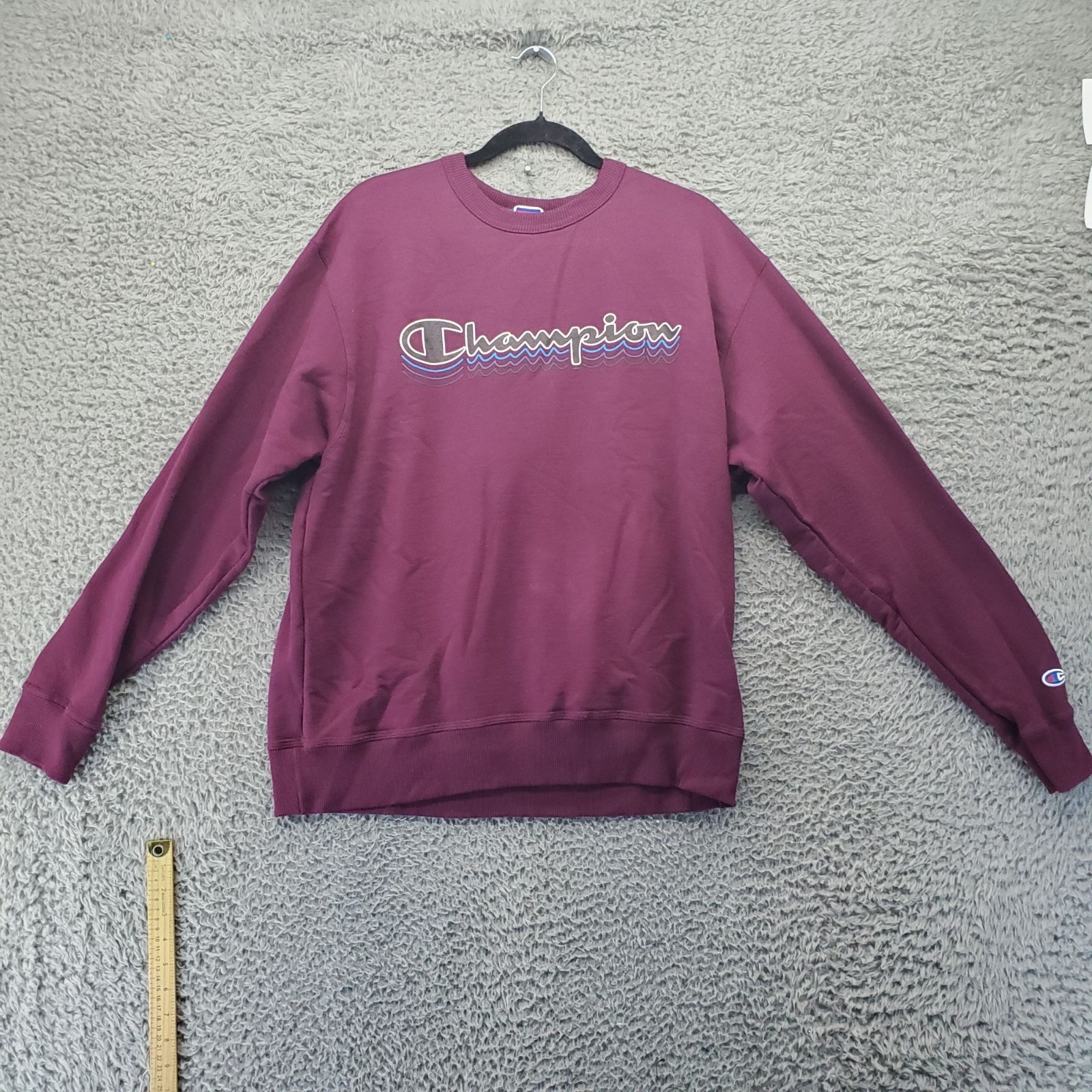 Champion Sweater Mens Large Purple Crewneck Cotton/Polyester Blend Ribbed Cuffs