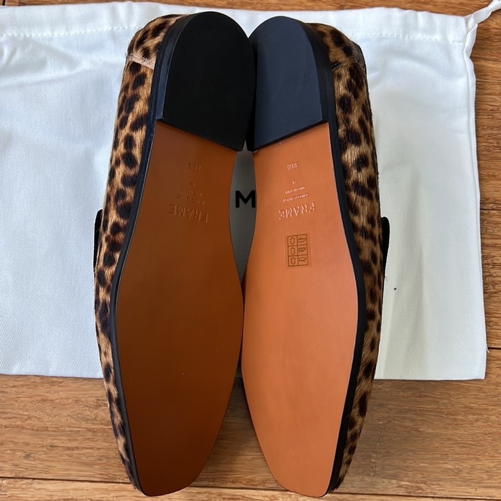 NEW FRAME Designer Le Verona Leather Leopard Print Loafers 38 w/ Dust Bag