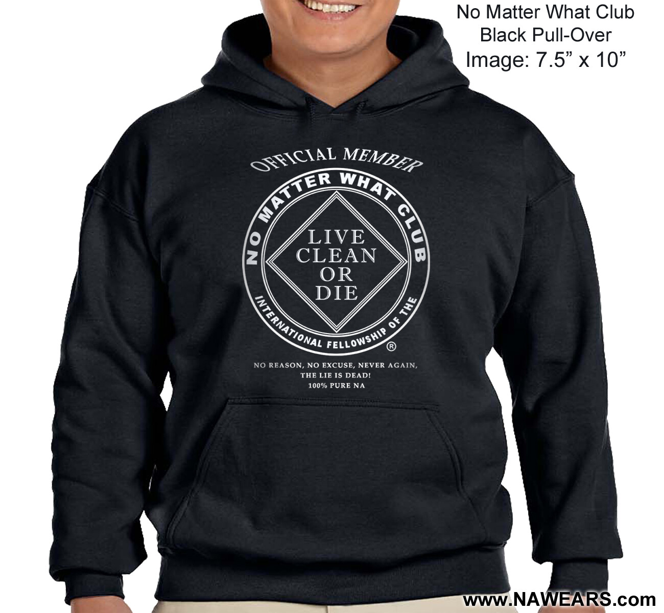 Narcotics Anonymous – NA NO MATTER WHAT – Black Pullover Hoodie Sweatshirt – NEW
