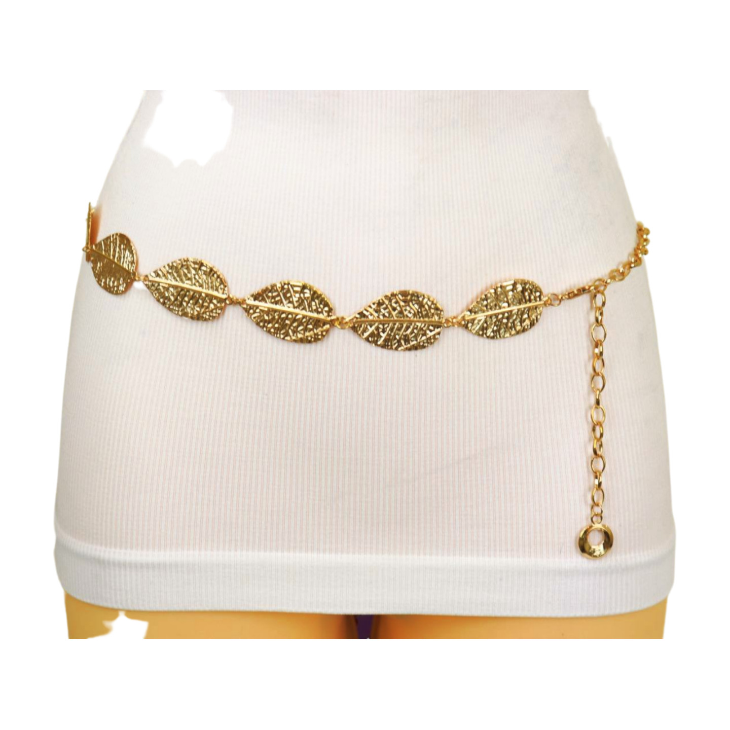 Women Gold Color Metal Chain Fashion Belt Hip High Waist Leaf Charms Size S M