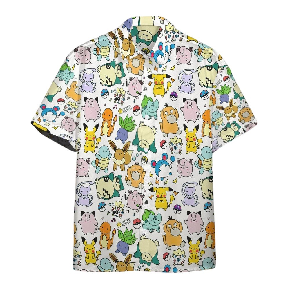 Pokemon Cute Poke Seamless Pattern Hawaiian Button Shirt Top Pokemon Gifts for