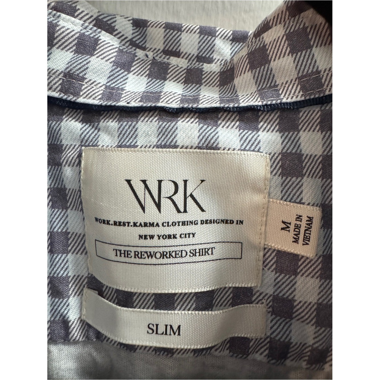WRK Gray and White Gingham Button-Down Shirt