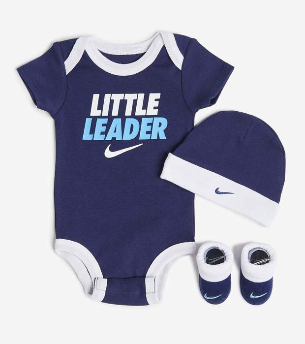3 Piece Nike Baby Boys Outfit, 0-6 Months, Bodysuit Booties Blue, Leader B20 MPA