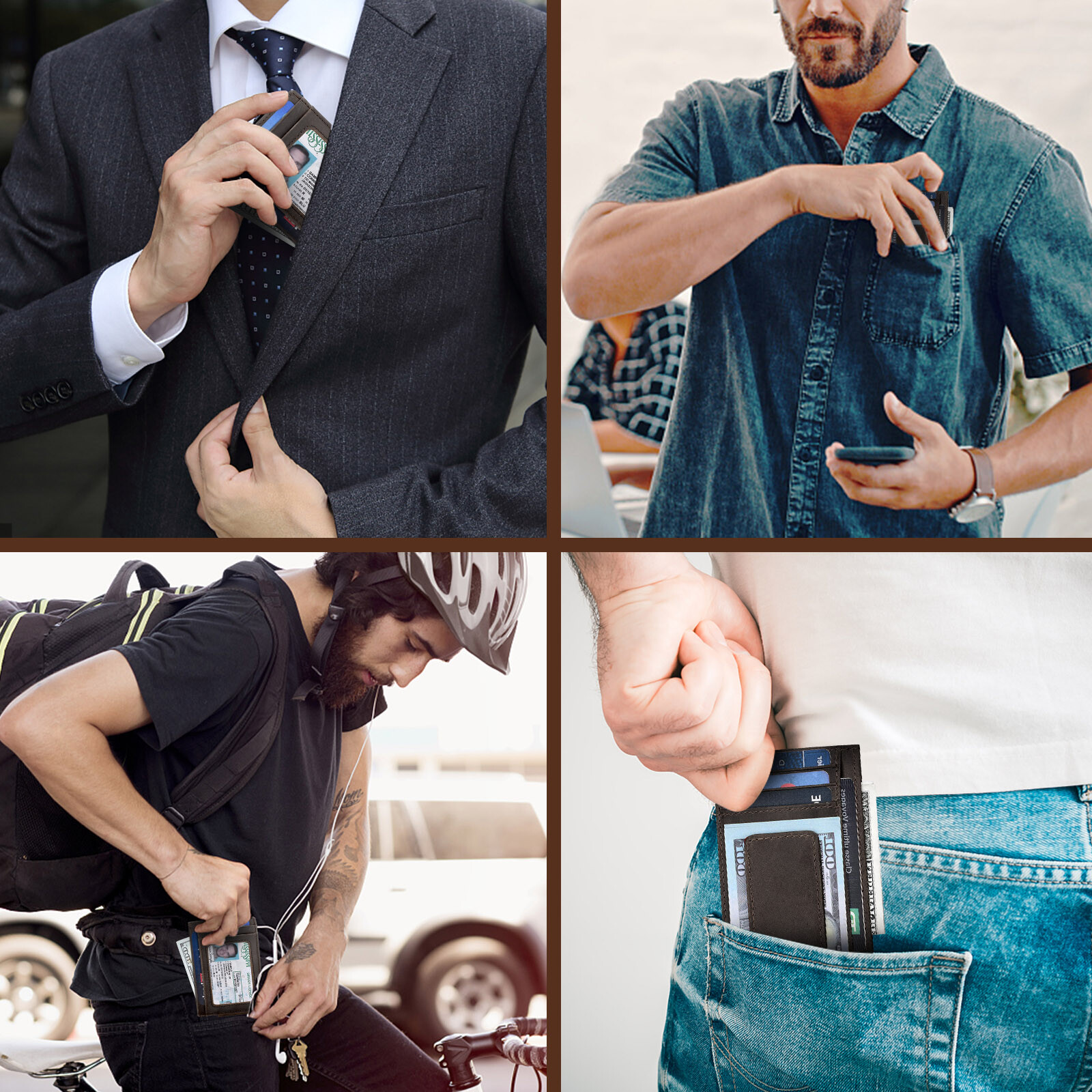 Men Leather Slim Clip Magnetic Front Pocket Wallet Money ID Credit Card Holder