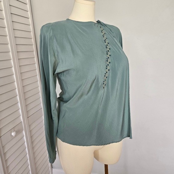 Vintage Gianni Versace Silk Blouse 90s Y2K Minimalist Floral Embroidery IT 39 M