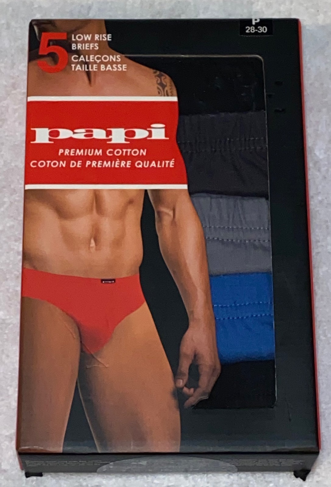 PAPI Premium Cotton 5 Pack Blue Black Grey Low Rise Brief Underwear NEW Mens S