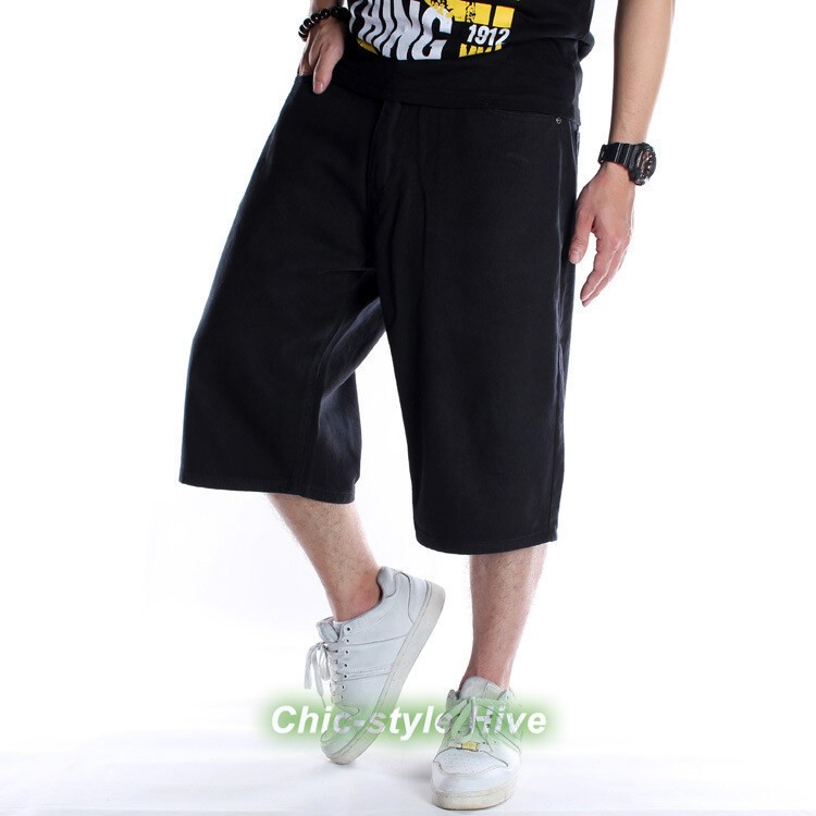 Men’s Hip Hop Denim Shorts Baggy Skateboard Jeans Oversized 34 36 38 40 42 44 46