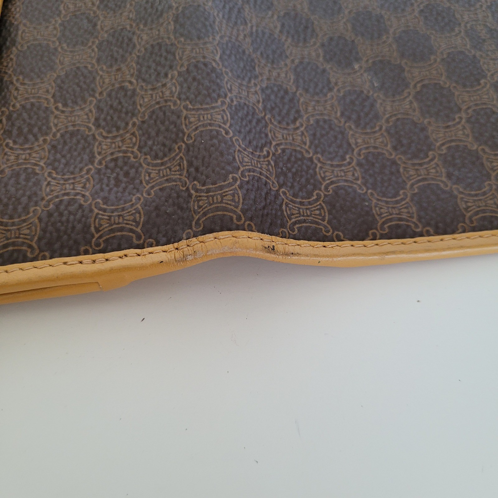 Celine Vintage Macadam Monogram Long Wallet Brown Tan Leather Made in Italy