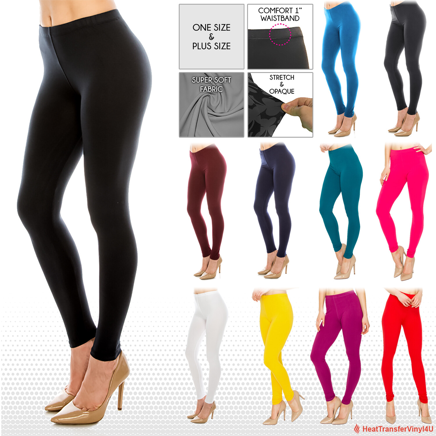 Womens Buttery Soft Premium Solid Color Leggings – One Size and Plus Size