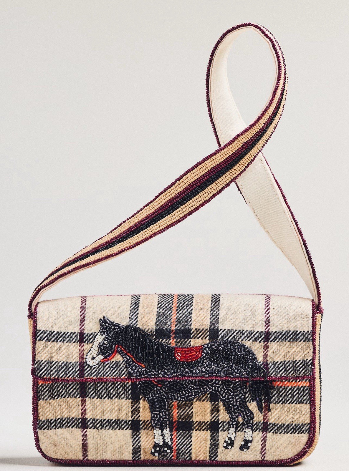 Anthropologie The Fiona Beaded Bag: Animal Edition Horse Plaid Riding Equestrian