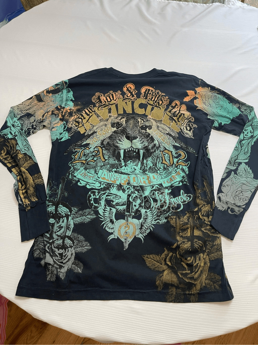 $68 TRUE LOVE FALSE IDOLS by AFFLICTION Long Sleeve Slim Fit Y2K T-shirt NWT