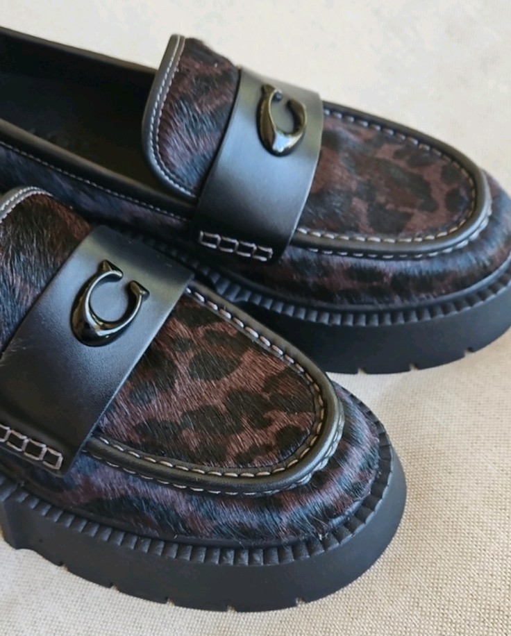 COACH Leah Chunky Platform Loafer Calf-hair Brown & Black Leopard Print Size 7.5