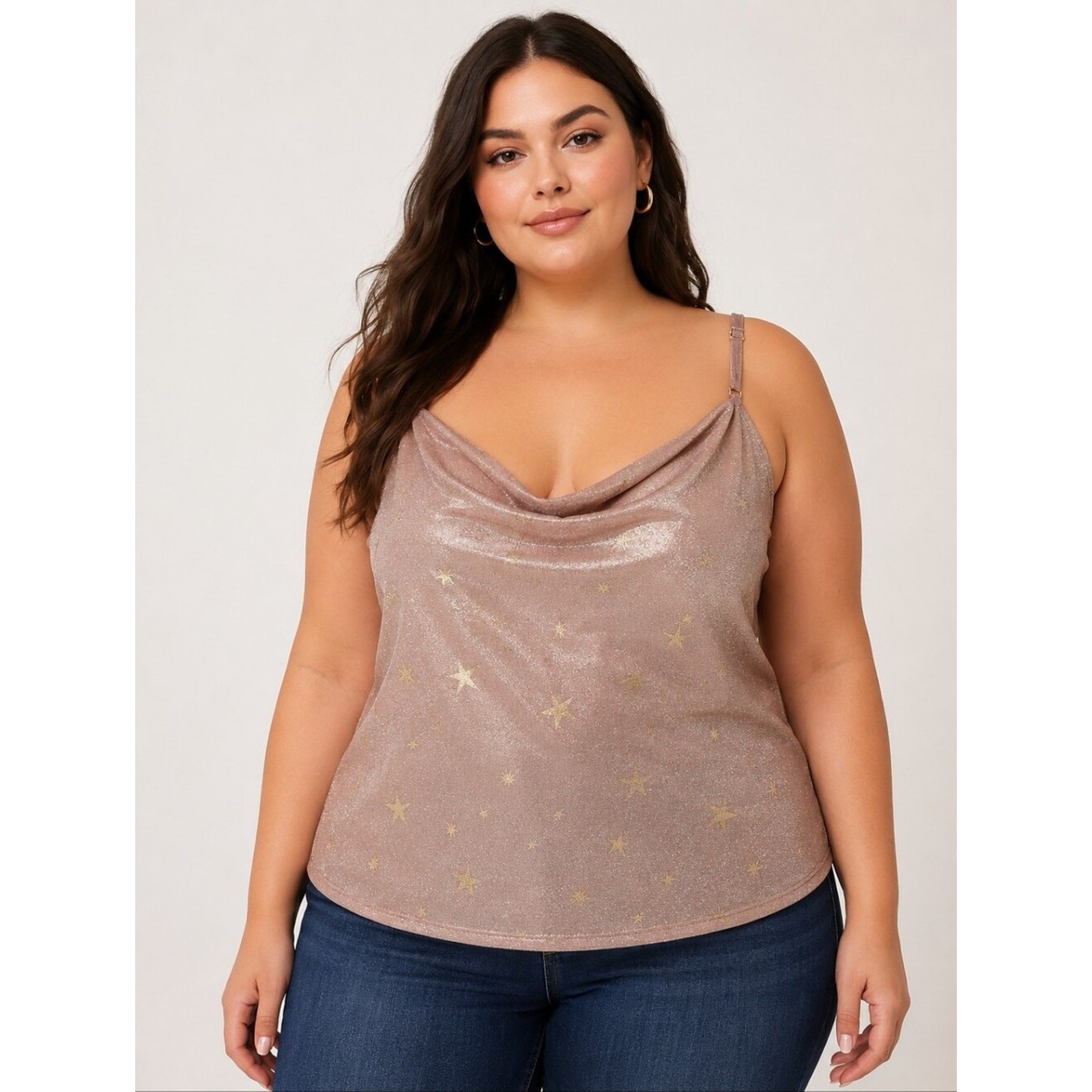 Torrid Size 2 Blush Pink Metallic Star Print Cowl Neck Cami Tank Top