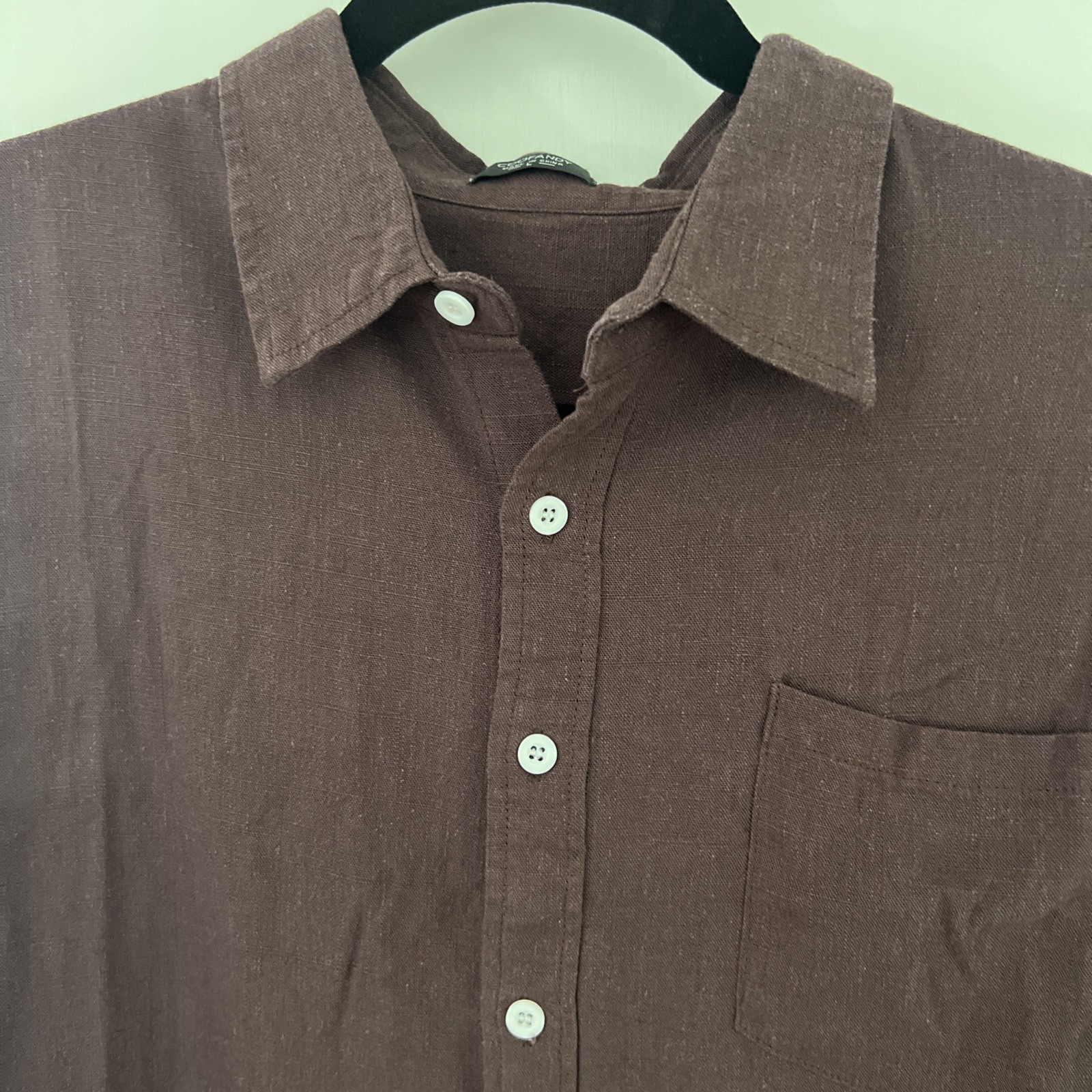 COOFANDY Mens Short Sleeve Button Down Shirt Brown Cotton Linen Blend Casual L