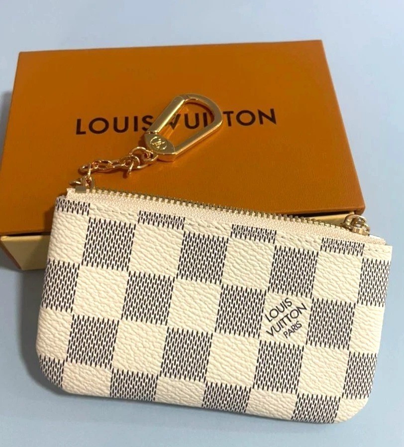 LOUIS VUITTON Azure Damier Ebene Coin Purse Key Pochette Cles with Box