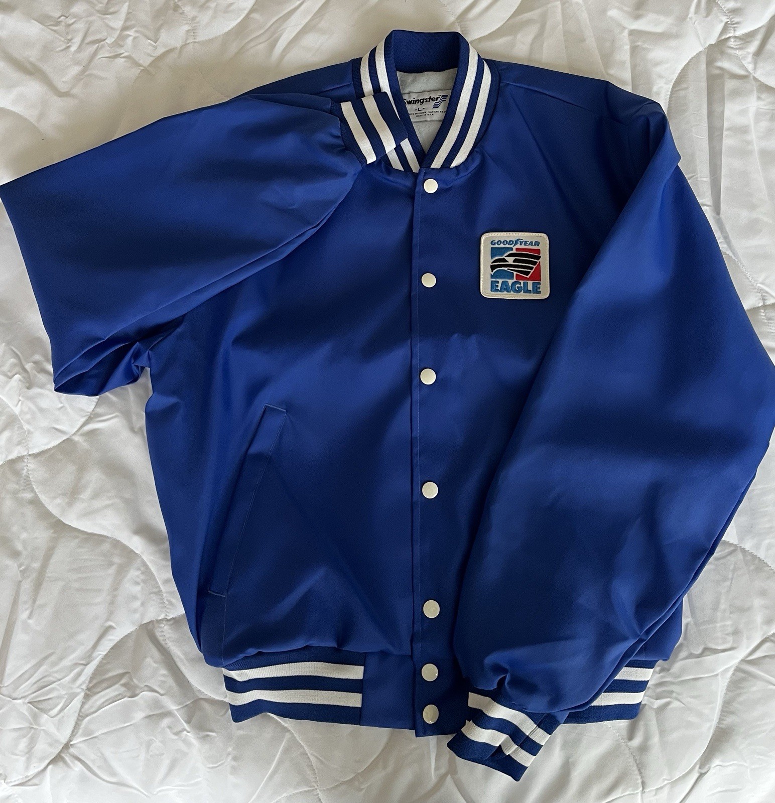 Swingster Goodyear Eagle Blue White Bomber Jacket Men’s Size L Made in USA