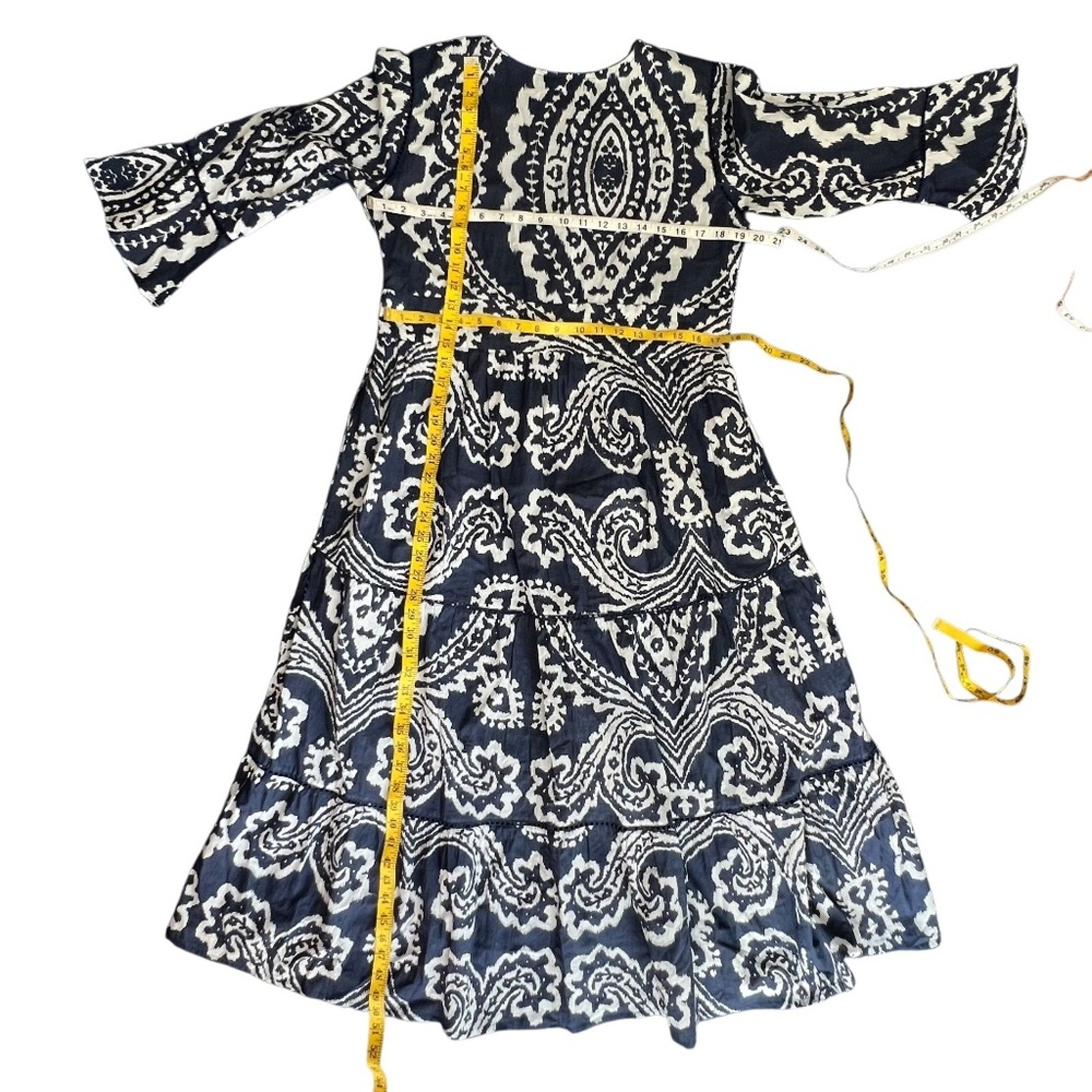 La Plage Dress Medium Midi 100% Cotton Bohemian Resort Cruise Vacation Crochet