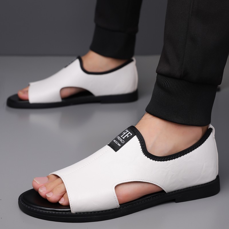 Men’s Open Toe Slip-On Sandals, PU Leather, Comfort Casual Summer Slide Shoes