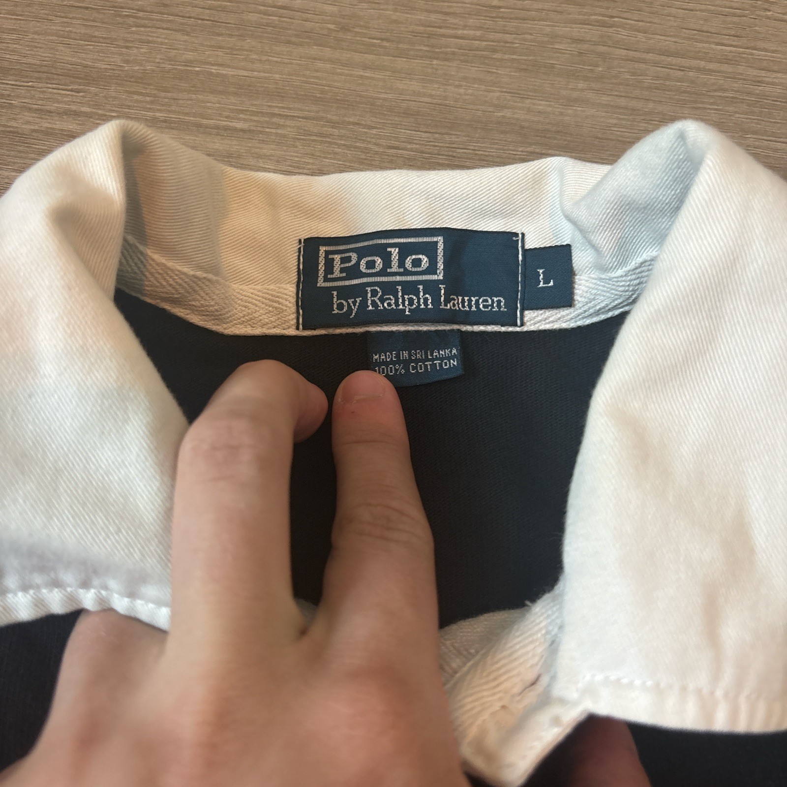 Vintage Polo Ralph Lauren Men L Rugby Shirt Black White Pony Heavy 100% Cotton