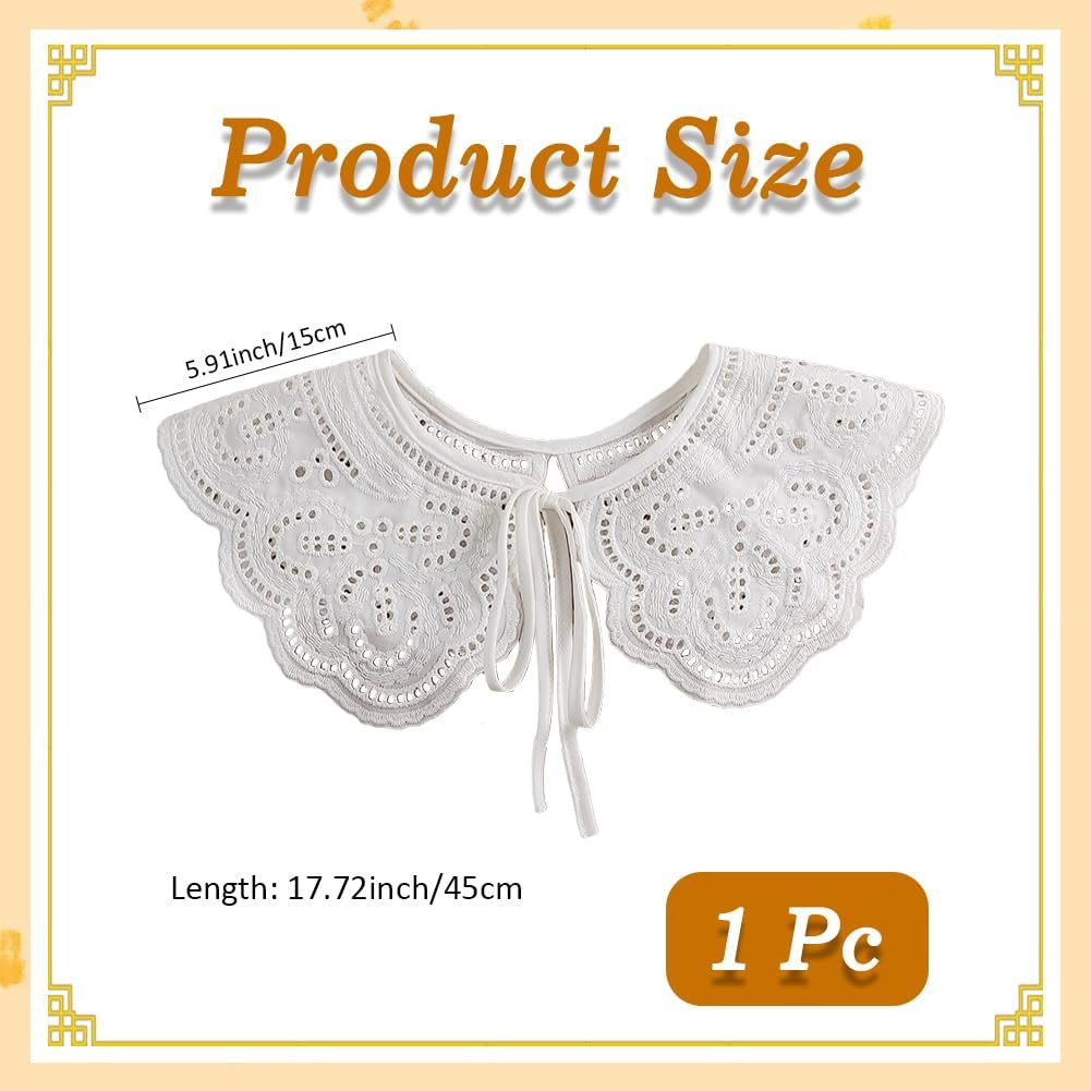 White Lace Collar Detachable Vintage Embroidery Floral False Collar Retro Hollow