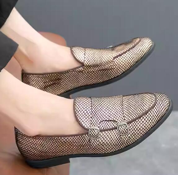 Men Dress Shoes Mens Faux Leather Flats Buckle Strap Loafers Driving Shoes size