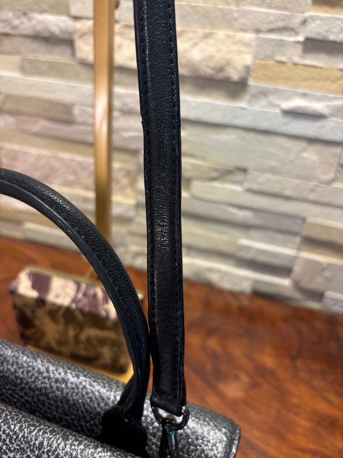Authentic MCM Bicolor Medium Double Flap Top Handle Shoulder Bag Silver Black