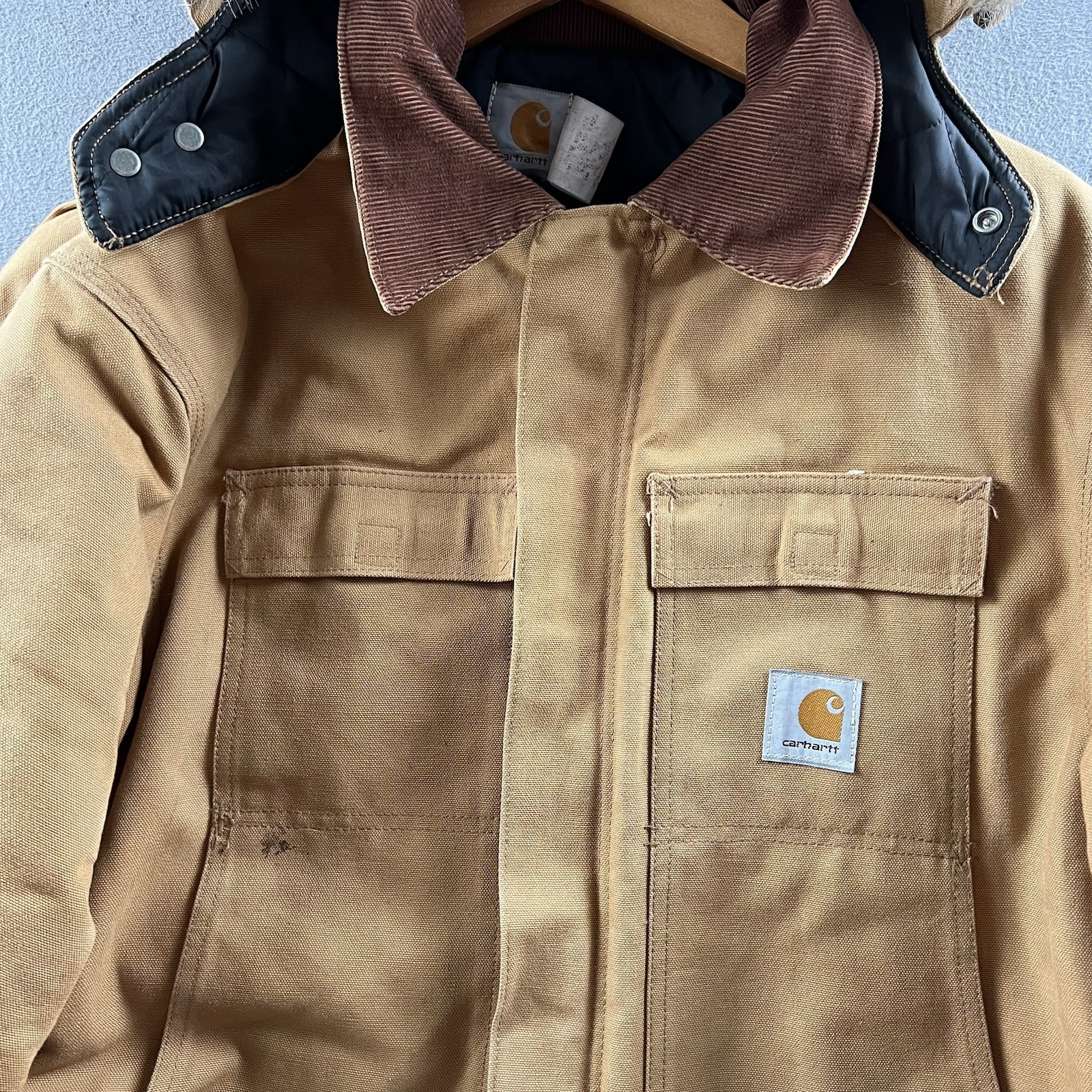 Vintage Carhartt Arctic Jacket Mens 46 Tall Brown C0196 W/ A01 BRN Fur Trim Hood