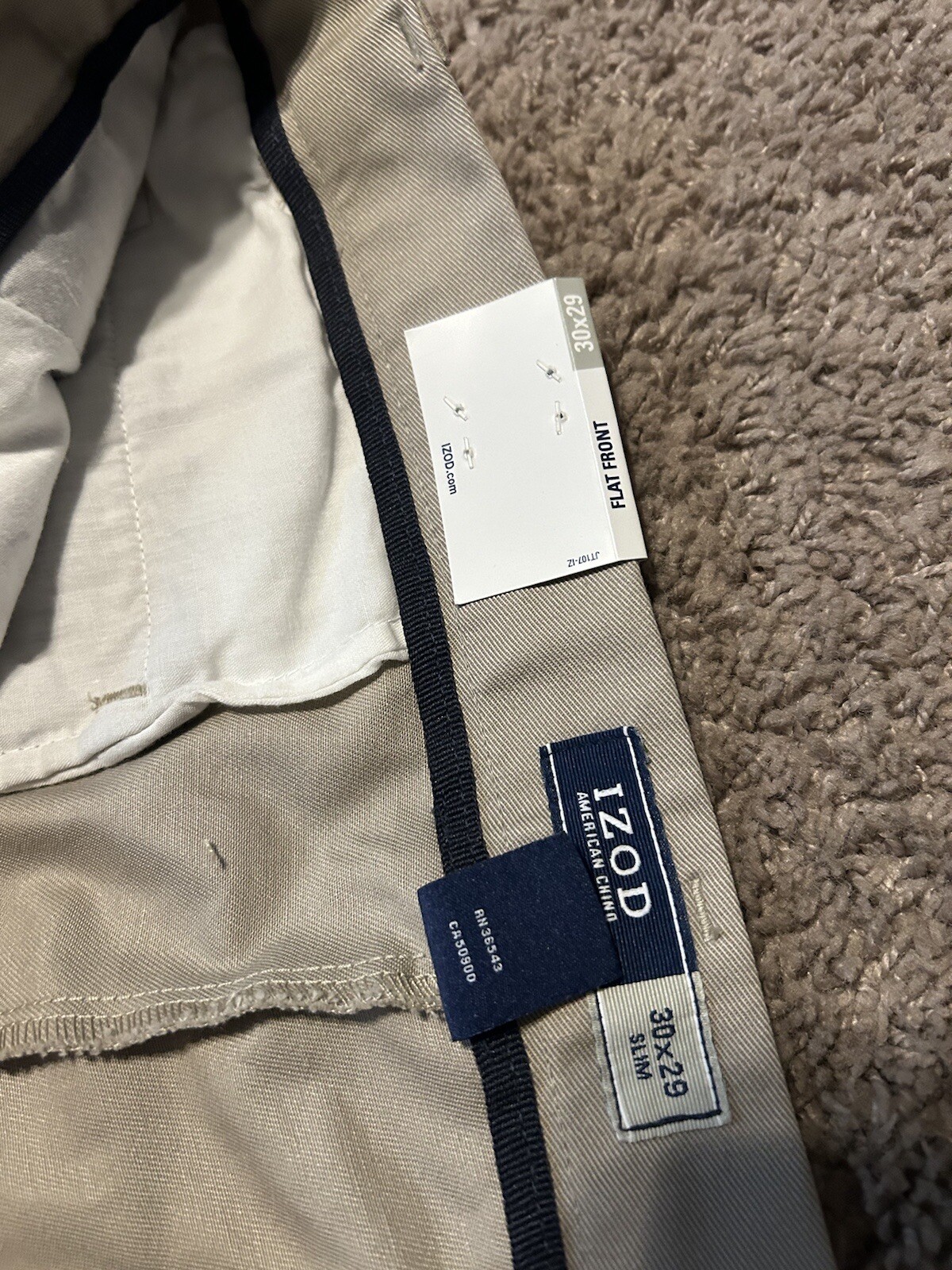 NWT IZOD Men’s American Chino 30WX29L Slim Fit Pants! 59.5$MSRP! MEASURMENTS