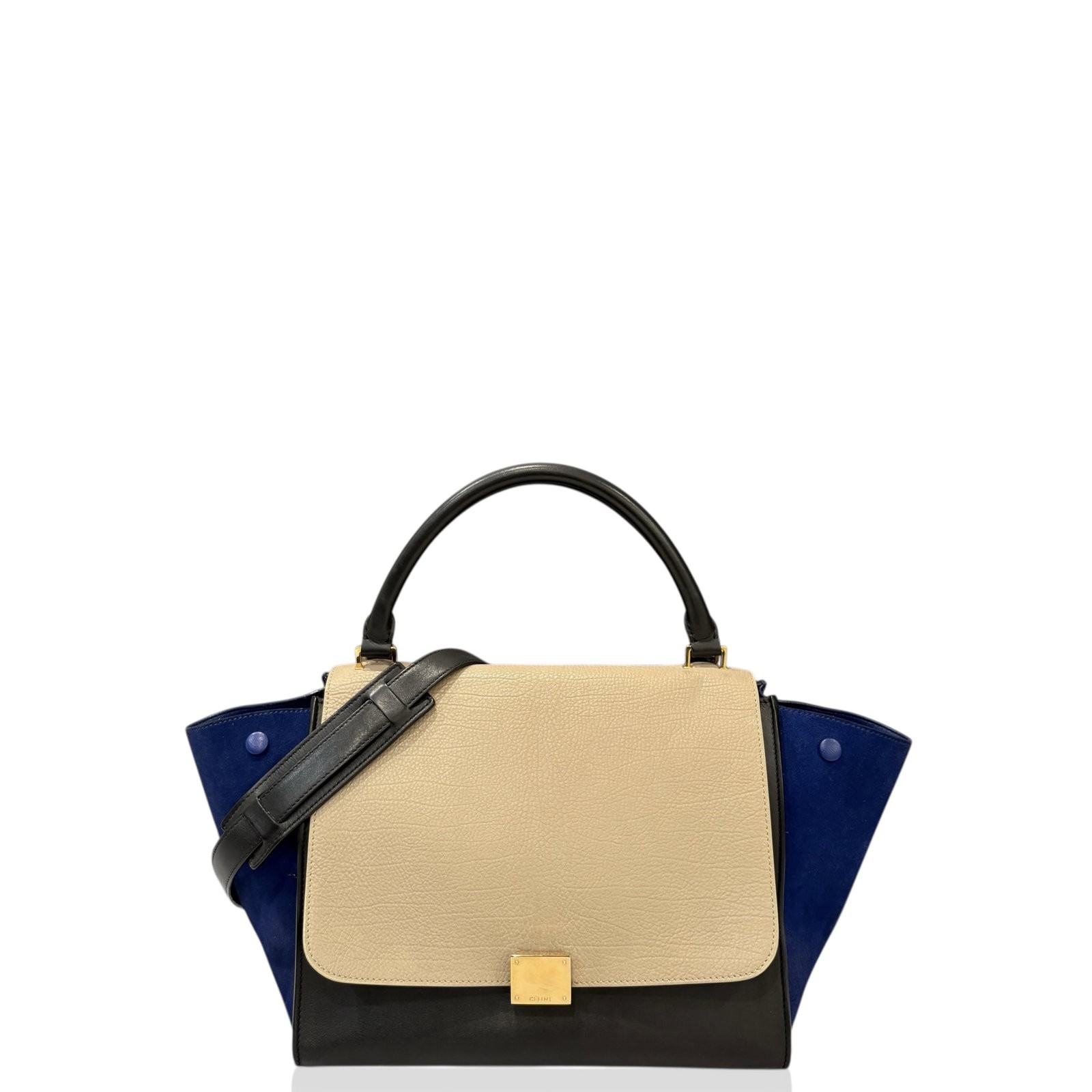 Celine Medium Trapeze Beige Blue Black Calfskin Doblis Suede Suede (mg011226c1)