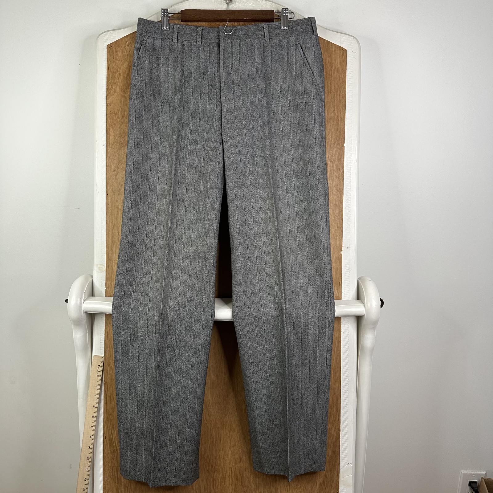 VTG Hart Schaffner Marx Suit Mens 40L Gray Pinstripe 2 Button Wool 34×32 Tweed