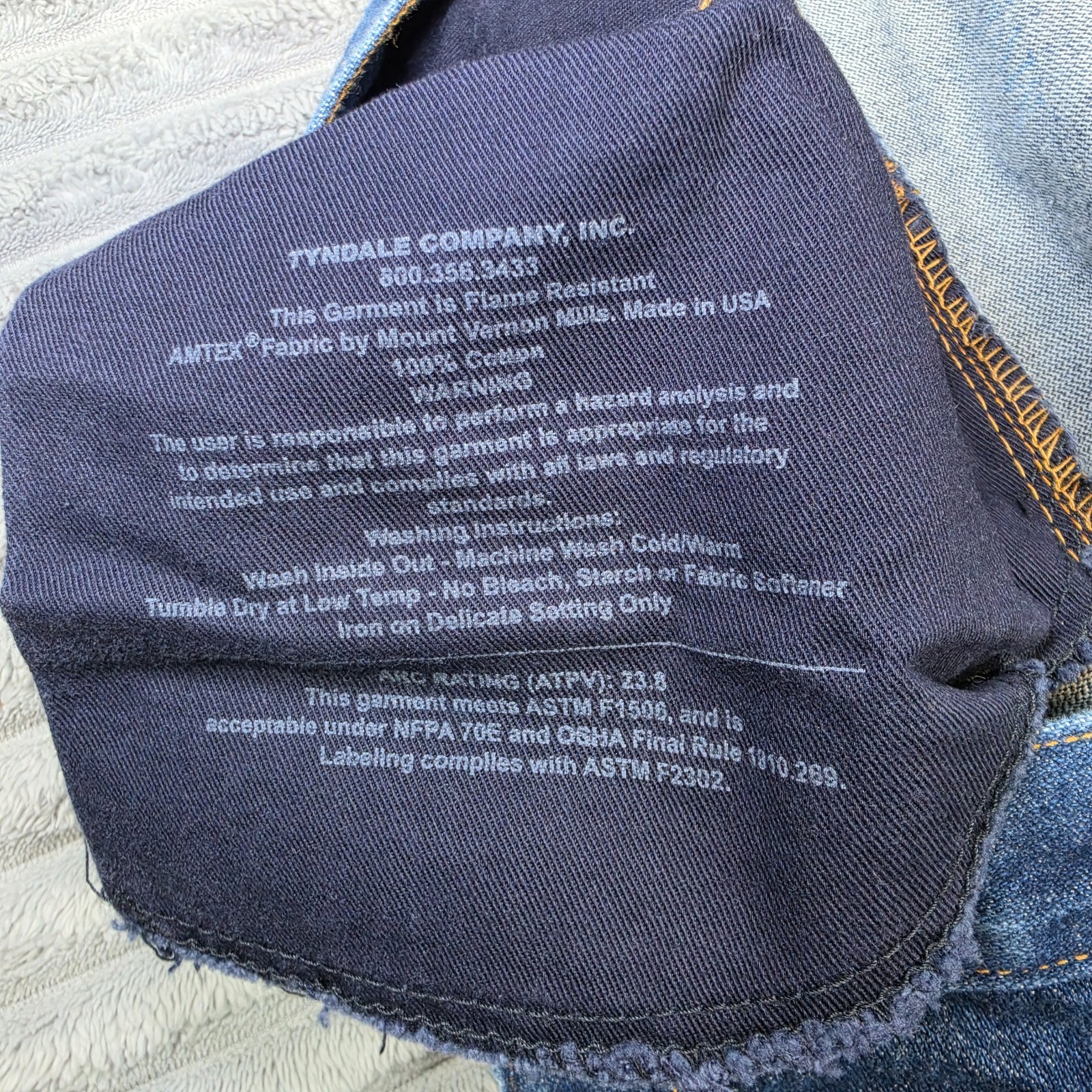 Tyndale FR Jeans Men 42×28 Blue Flame Resistant Cotton Arc F290T Denim blue
