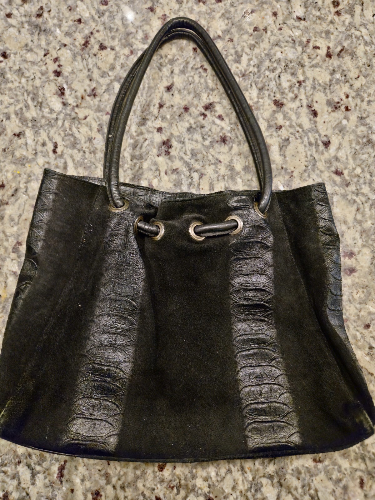 PRE-OWNED Dolce & Gabbana Original Denim Leather And Fur Shoulder Bag Large