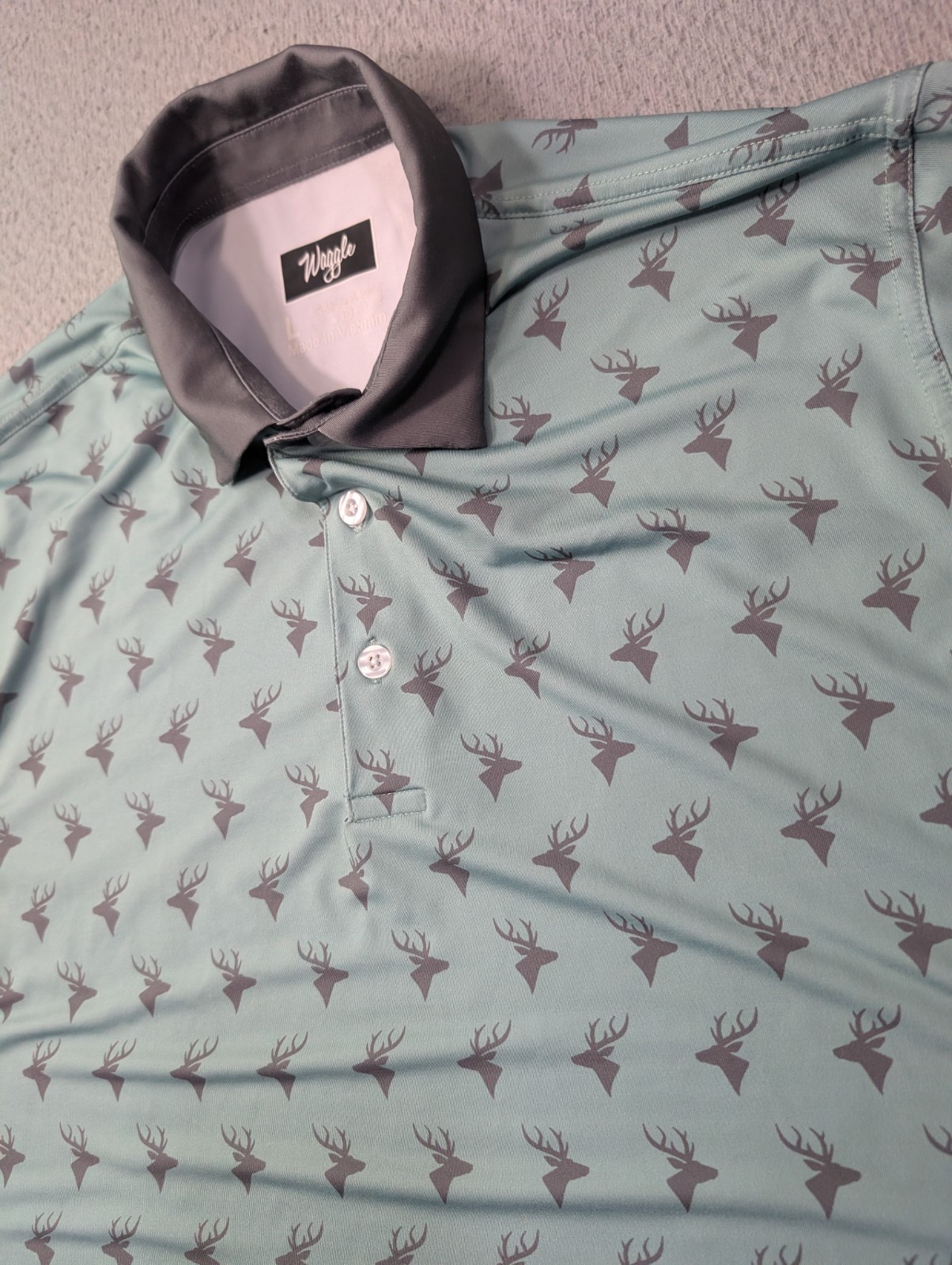 Waggle Polo Shirt Mens Large Buck Deer Antlers Golf Stretch Performance