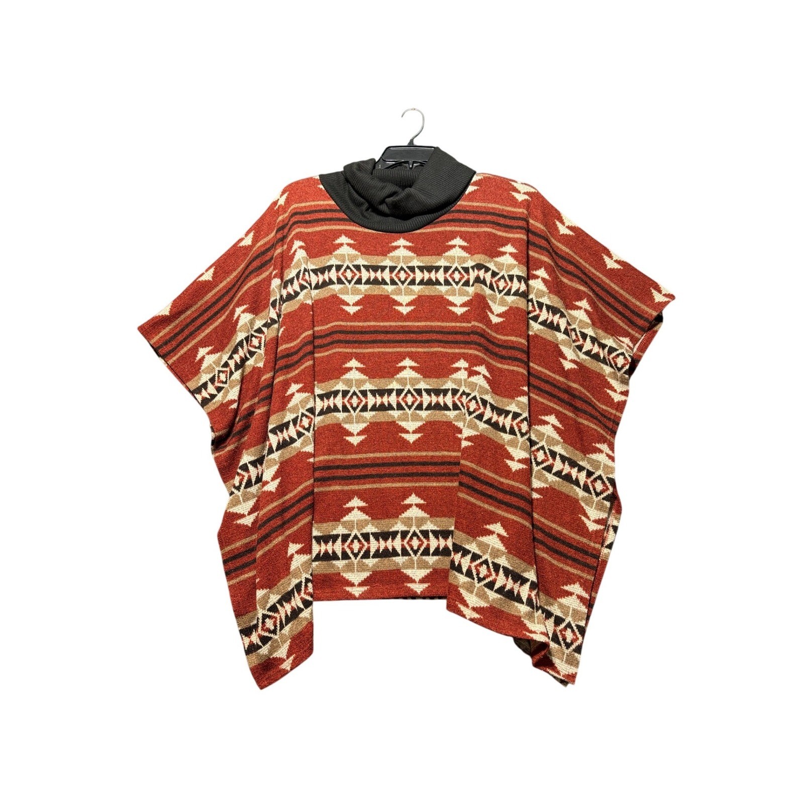 GIBIU Poncho Sweater Women Large Rust Excellent Aztec Geometric Cowl Neck
