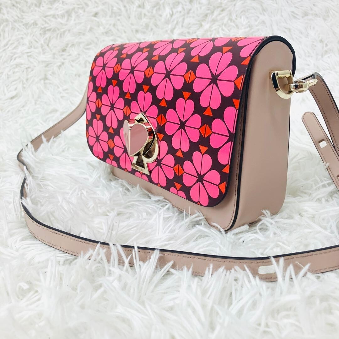 Kate Spade Nicola Twistlock Pink Leather Shoulder Bag 3-Way Heart Floral Flaps