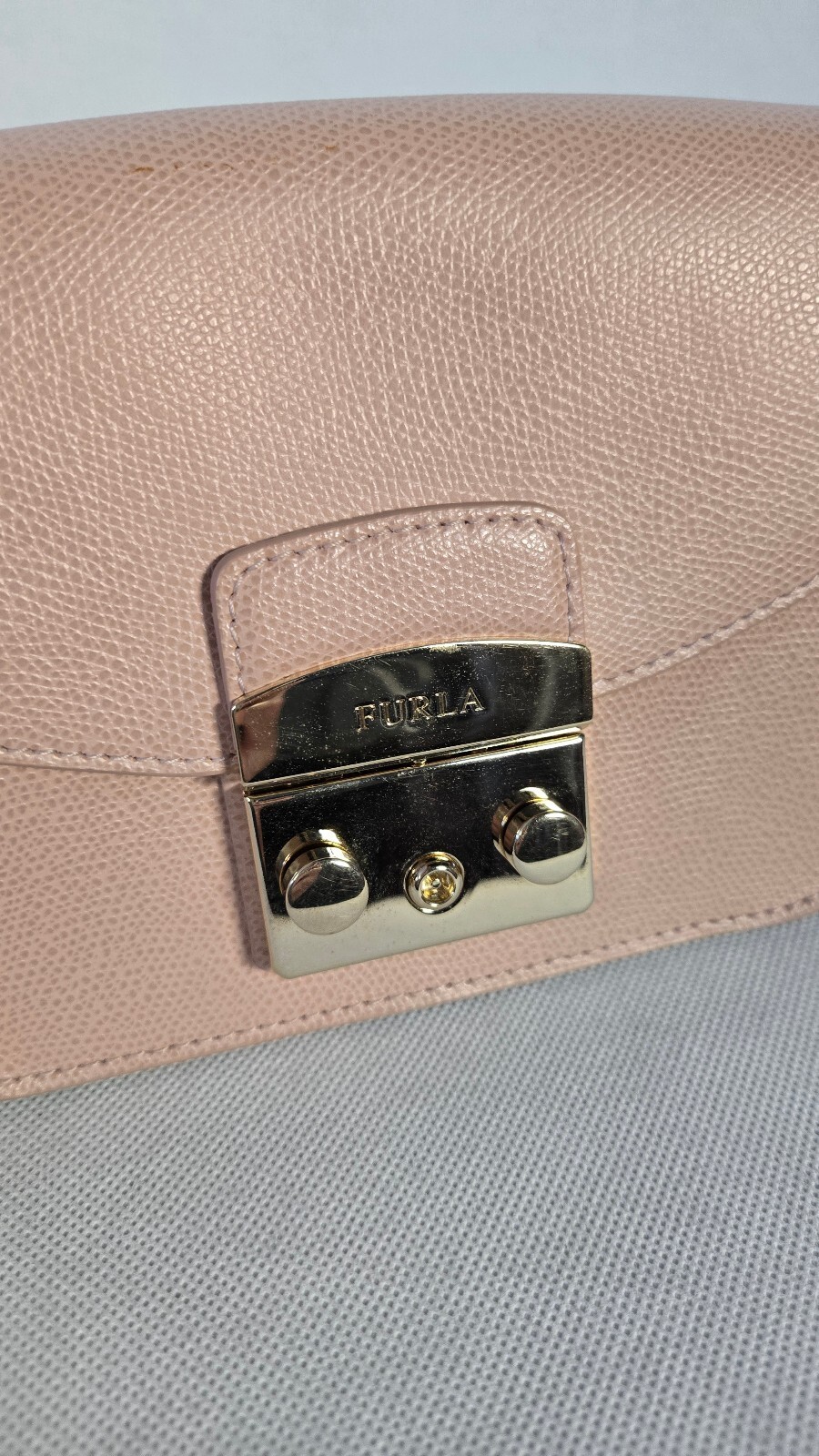 FURLA Metropolis Mini Crossbody Bag Pale Pink Ares Leather Gold Chain Italy