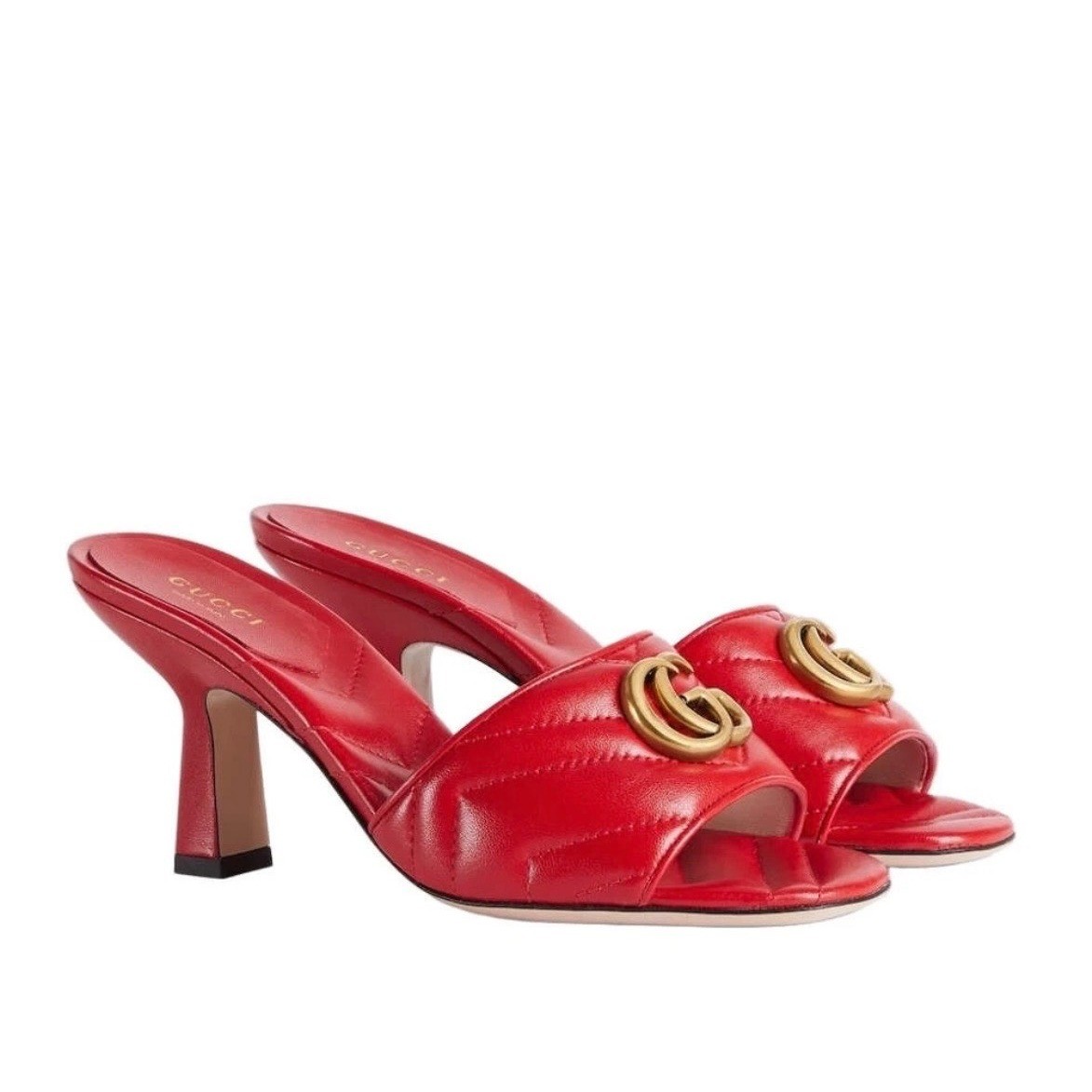 Gucci Marmont Red Matelasse Leather Double G Slide Sandals Mules 37 608961