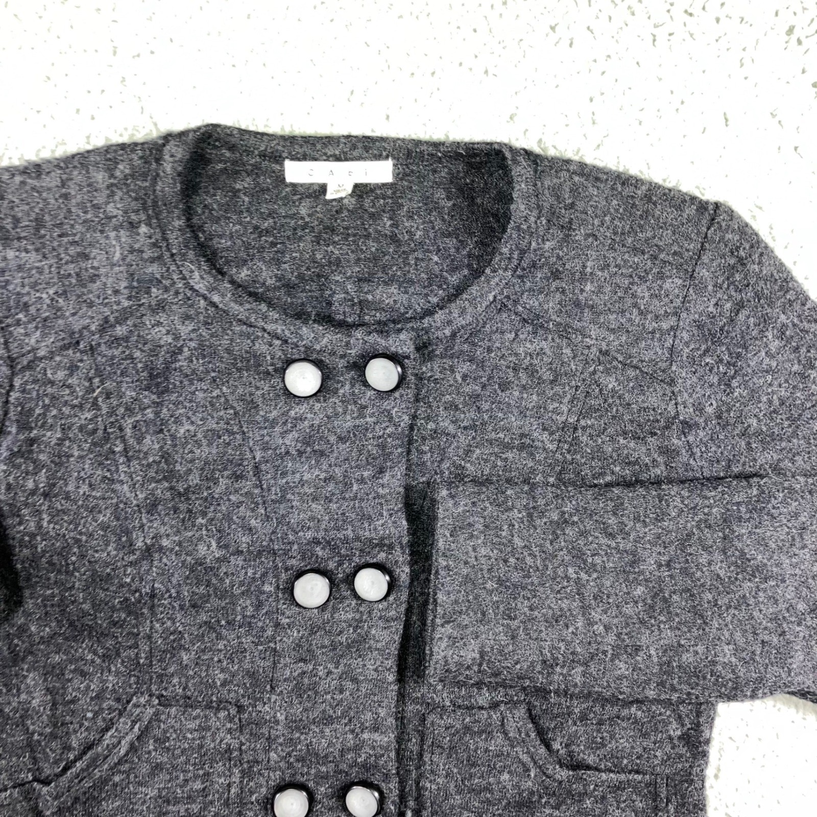 Cabi 100% Wool Cardigan Sweater Women Medium Double Breasted Charcoal Gray