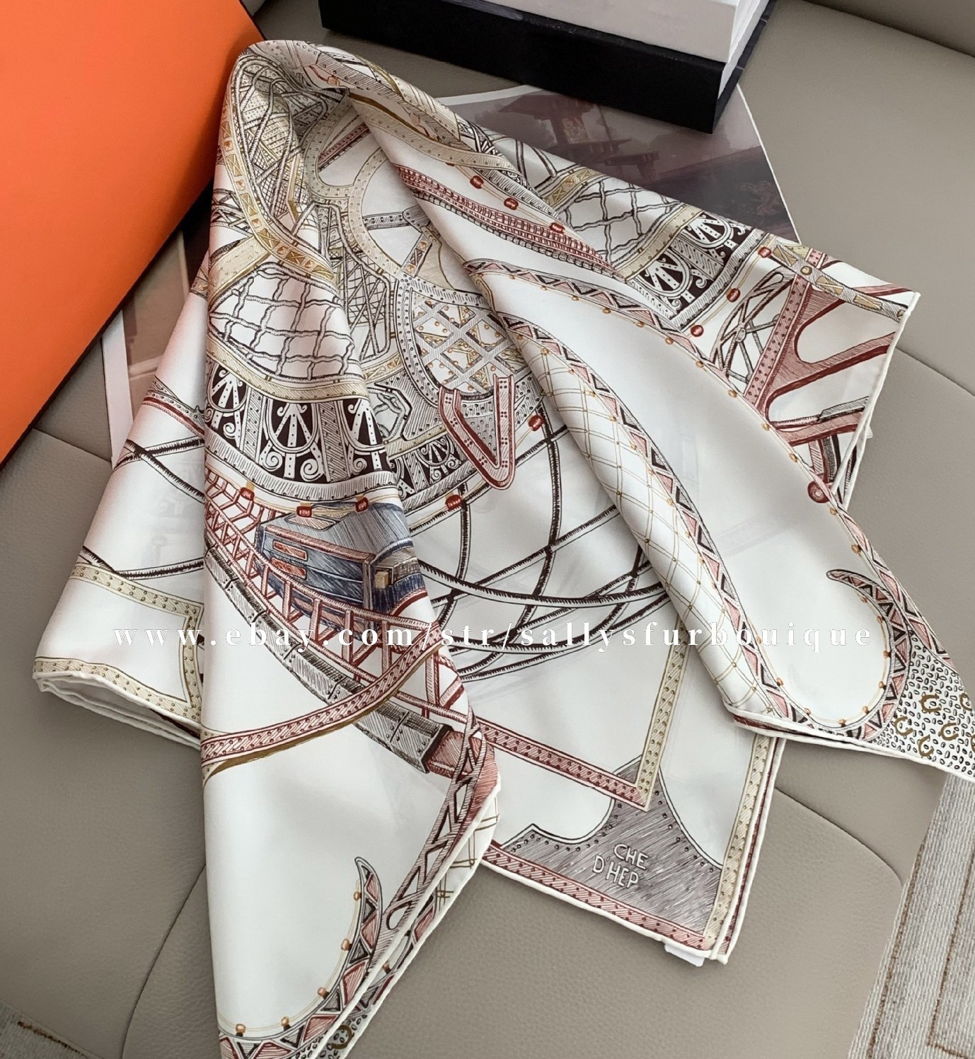 Sallys 18 Momme Twill Silk Wrap Scarf Horse Head Print Double Face Shawl 35″
