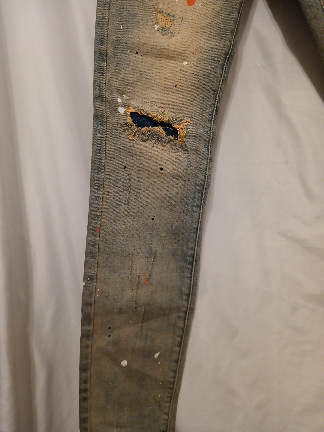 THRT Citrus Denim Jean Men 28 Blue Paint Splatter Slim Leg Distressed Drawstring