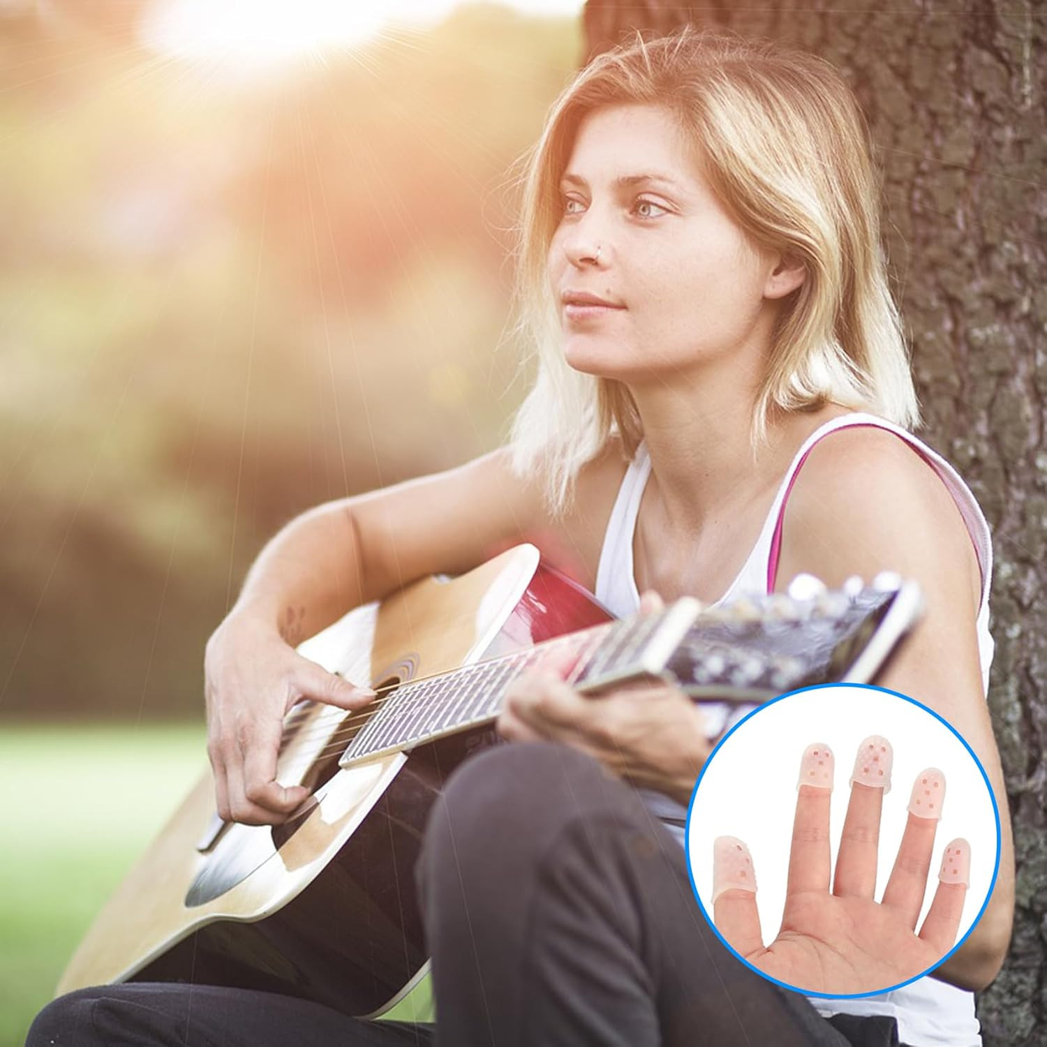 50Pcs Guitar Silicone Finger Protector,Fingertip Protection Covers Caps in 5 Siz