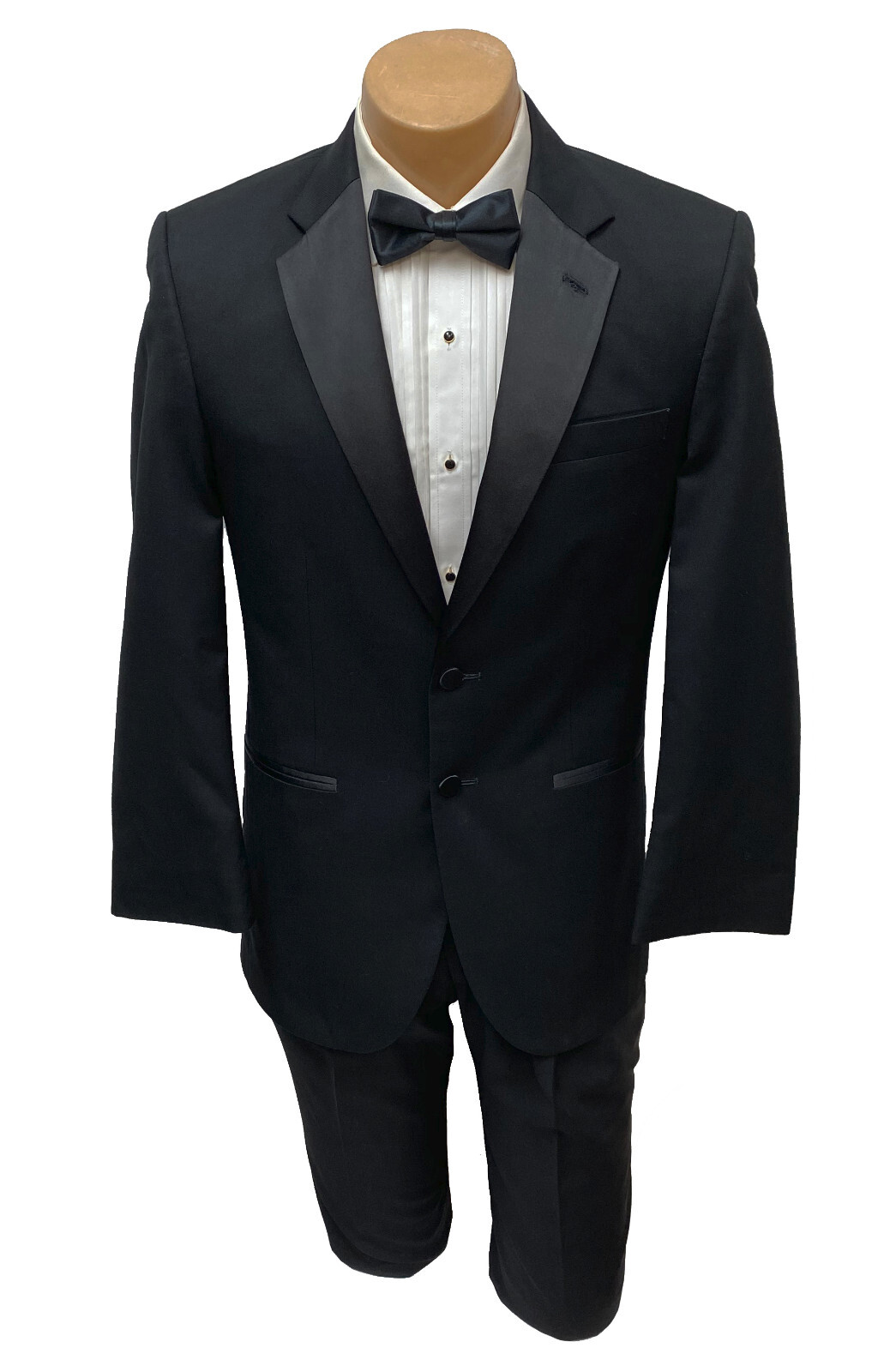 Men’s Black Jean Yves Tuxedo Two-Button with Satin Notch Lapels Size 46R 38W