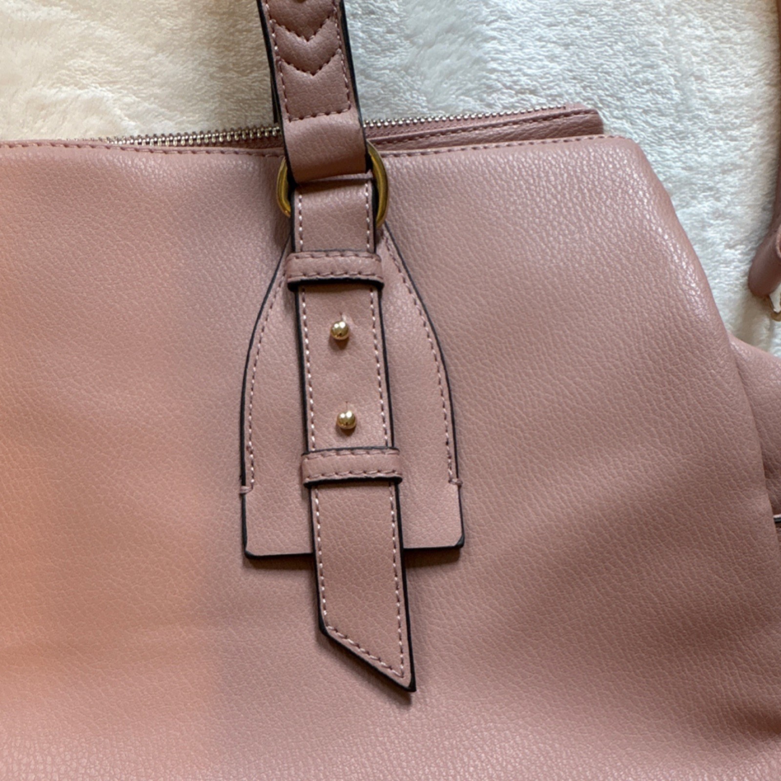 Blush Pink Shoulder Bag Gold Hardware Buckle Accent Zipper Detachable Strap