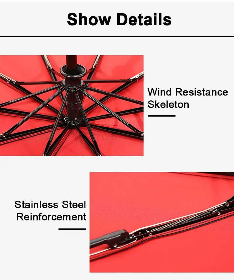 Strong Windproof Compact Umbrella One Click Automatic Open 3 Fold Rain Travel