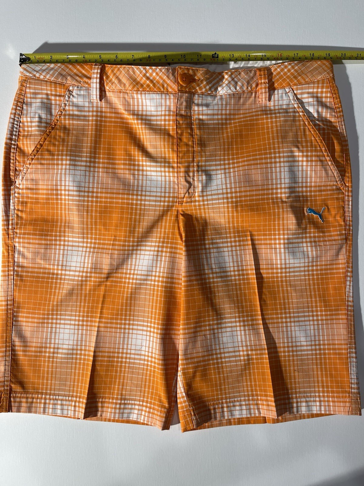 Puma Cobra Golf Mens Dry Cell Stretch Orange Plaids Casual Shorts Size 38