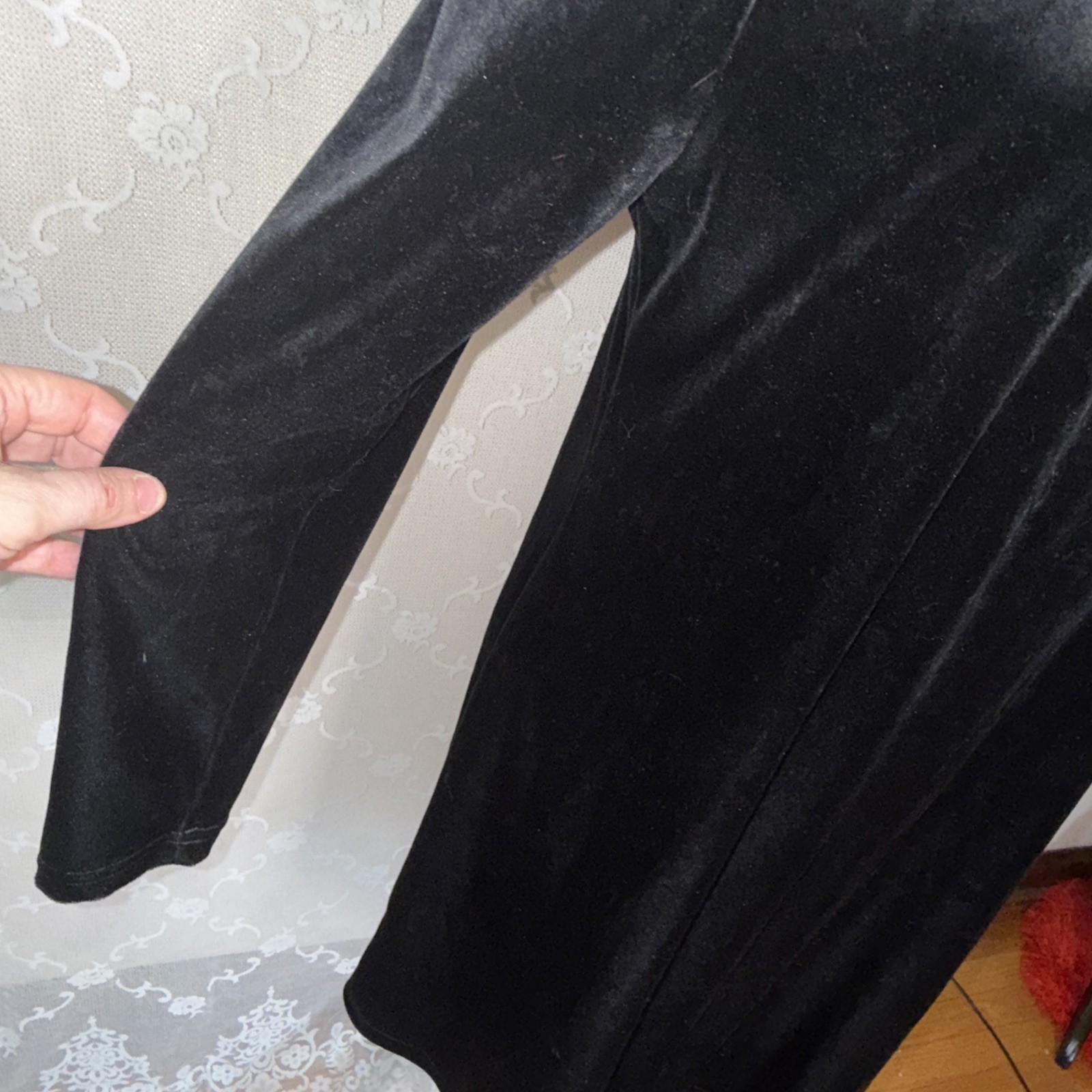 Vintage Coco Bianco Black Opaque Stretch Velvet Fit & Flare Dress Size 16 Goth