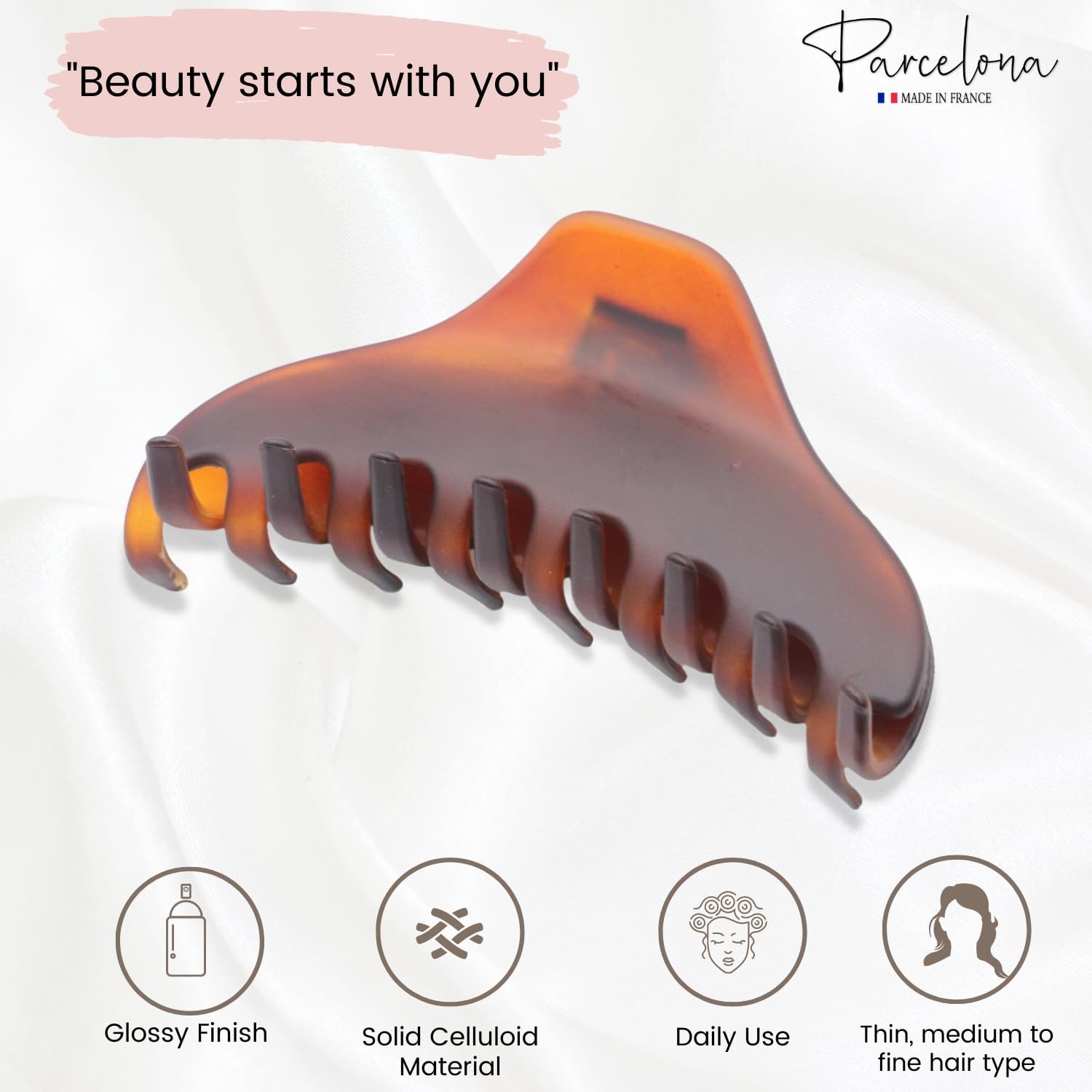 Parcelona French Boss Thin 3 1/2″ Medium Celluloid Jaw Hair Claw for Women