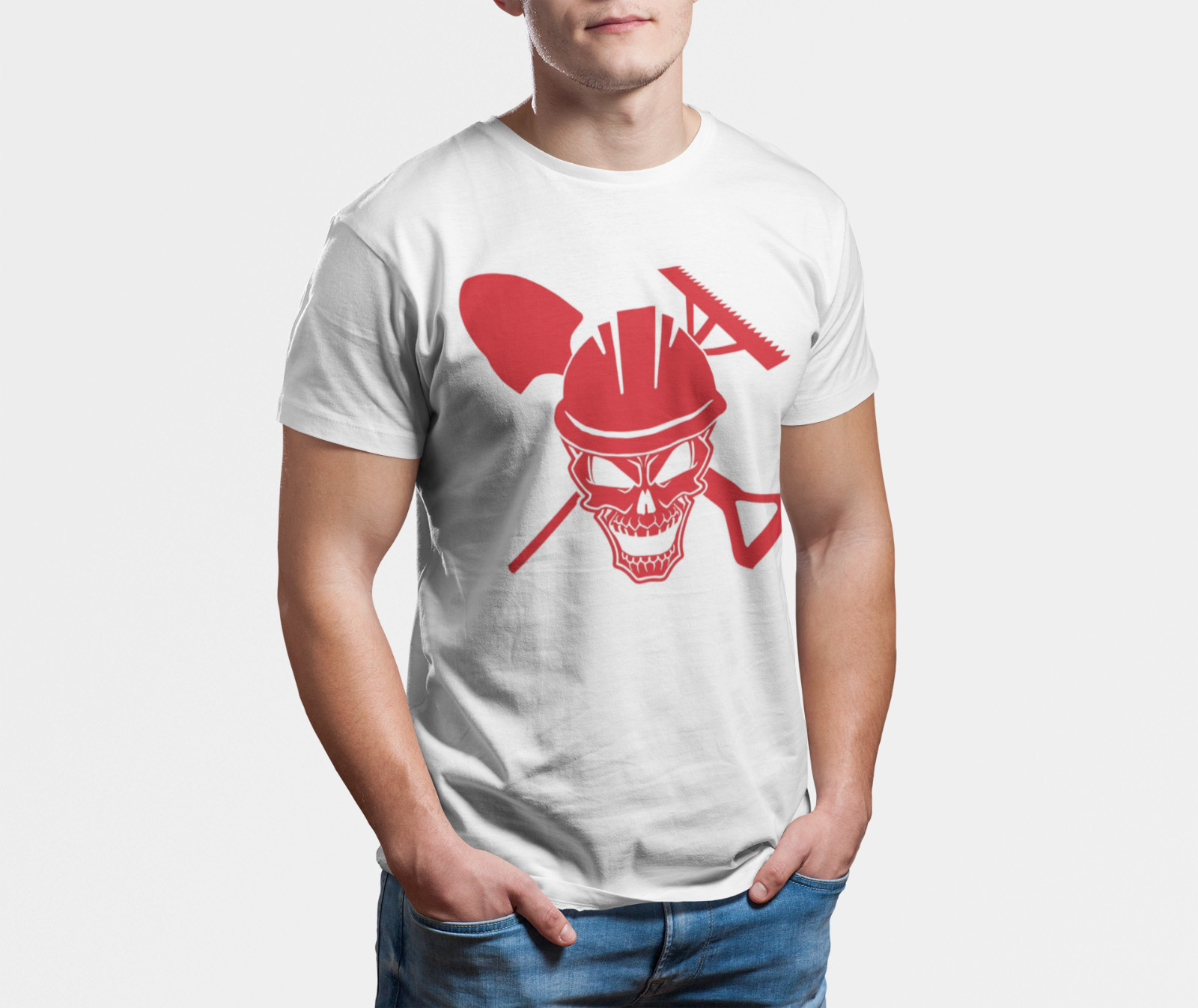 Construction Worker Skull T-Shirt – Hard Hat Builder Graphic Tee for Men