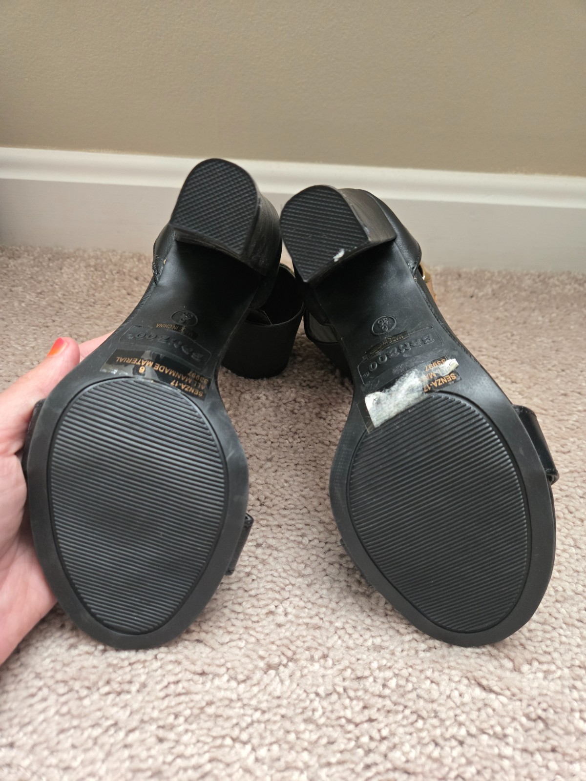 Black bamboo brand faux leather high heels size 6. Buckle strap