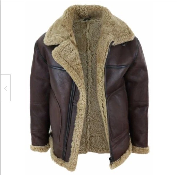 Men’s Brown B3 RAF Flight Bomber Aviator Real Sheepskin Shearling Leather Jacket
